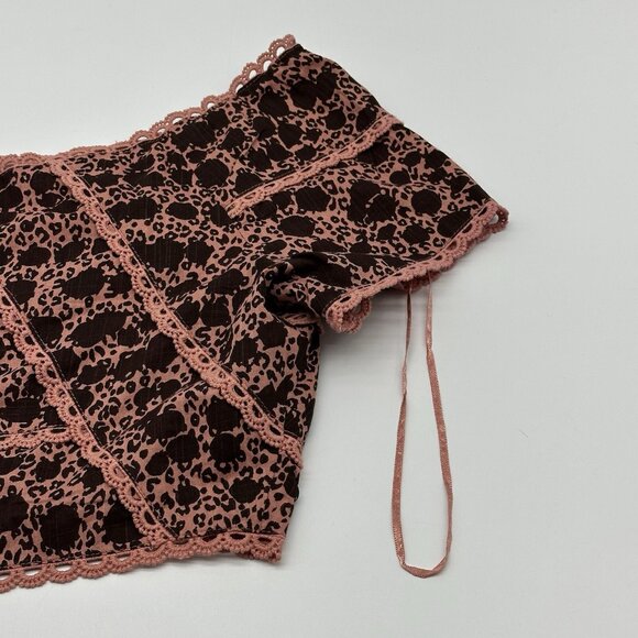 By Anthropologie Off-The-Shoulder Size 6 Pink Brown Tiered Ruffle Crop Top NWT - Picture 9 of 12